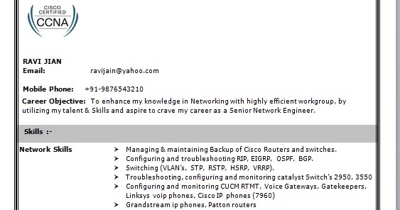 Resume of network engineer